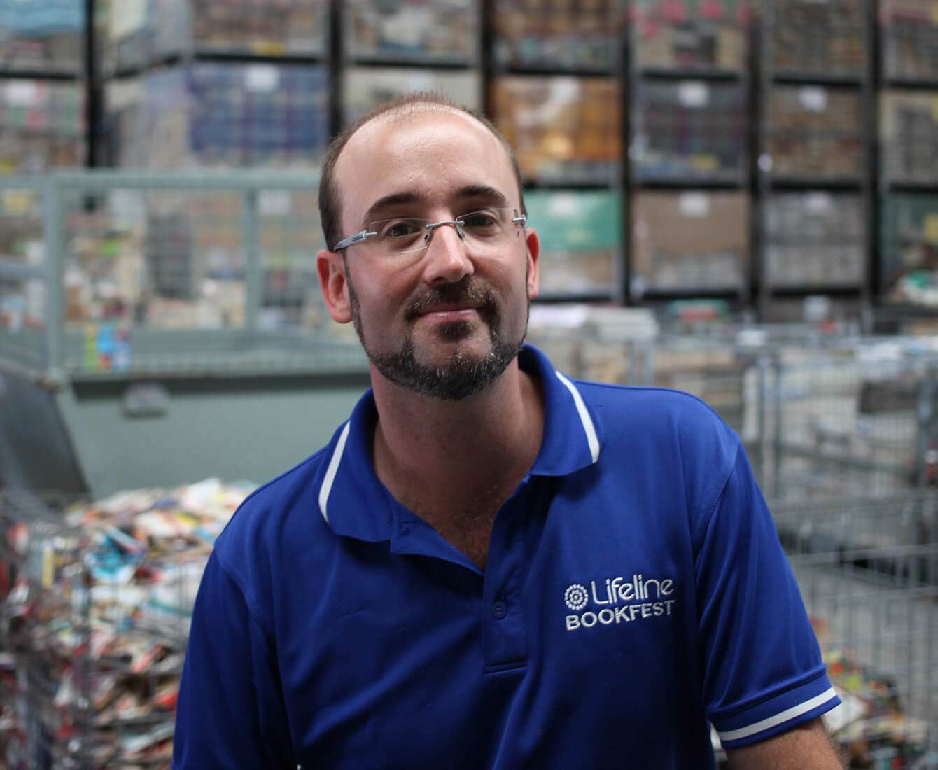 Lifeline Bookfest Volunteer in Warehouse