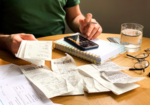 Man and woman looking over their finances