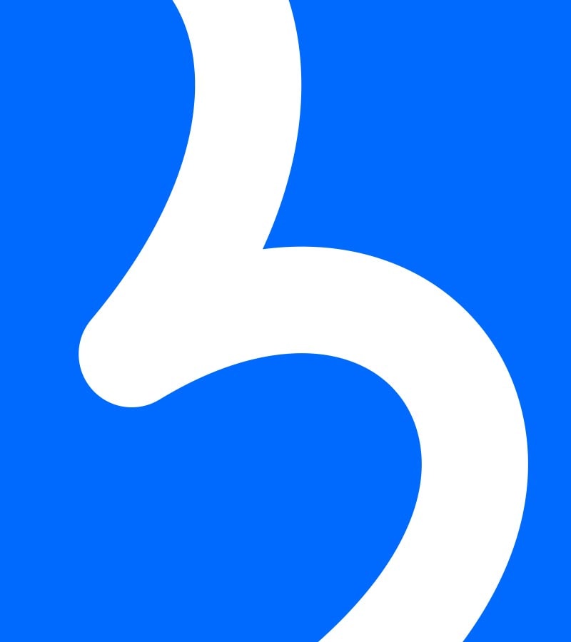 A white graphical device on a blue background representing the BlueCare logo