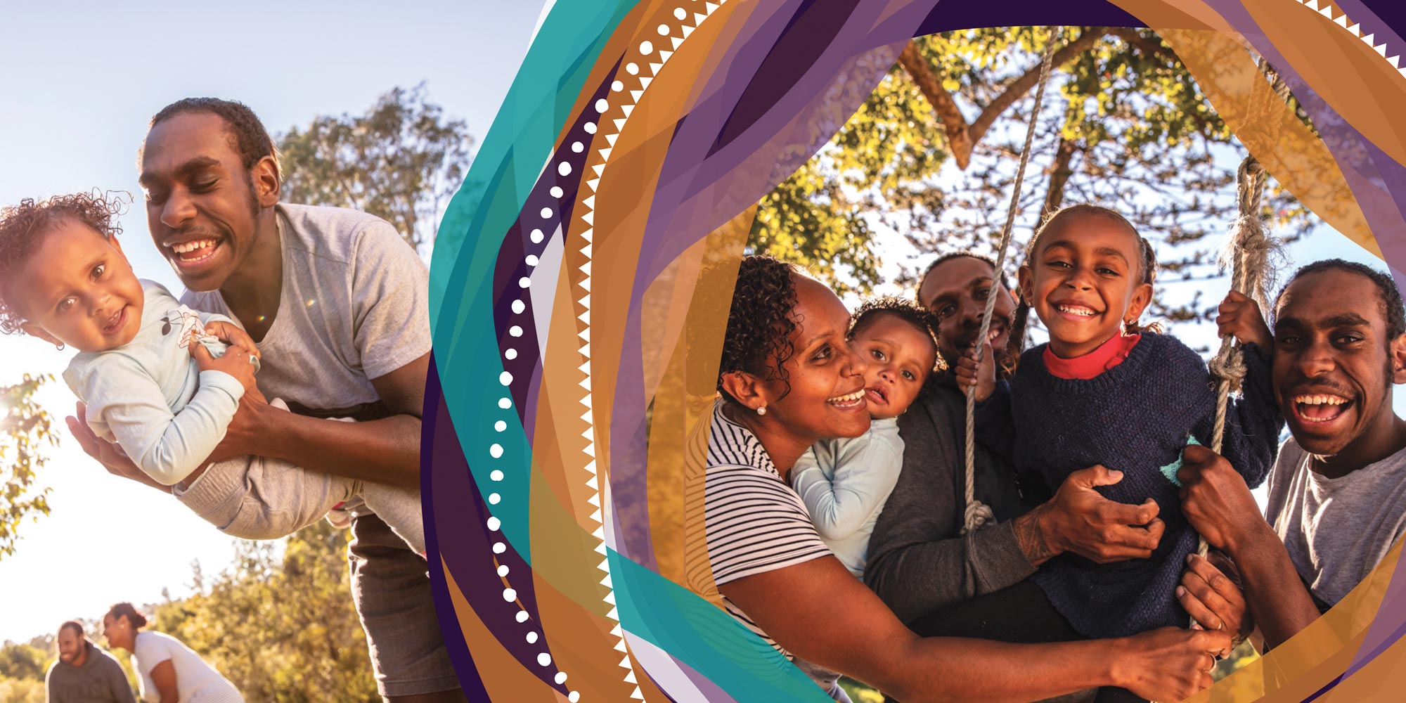 First Nations family together at park playing together and smiling